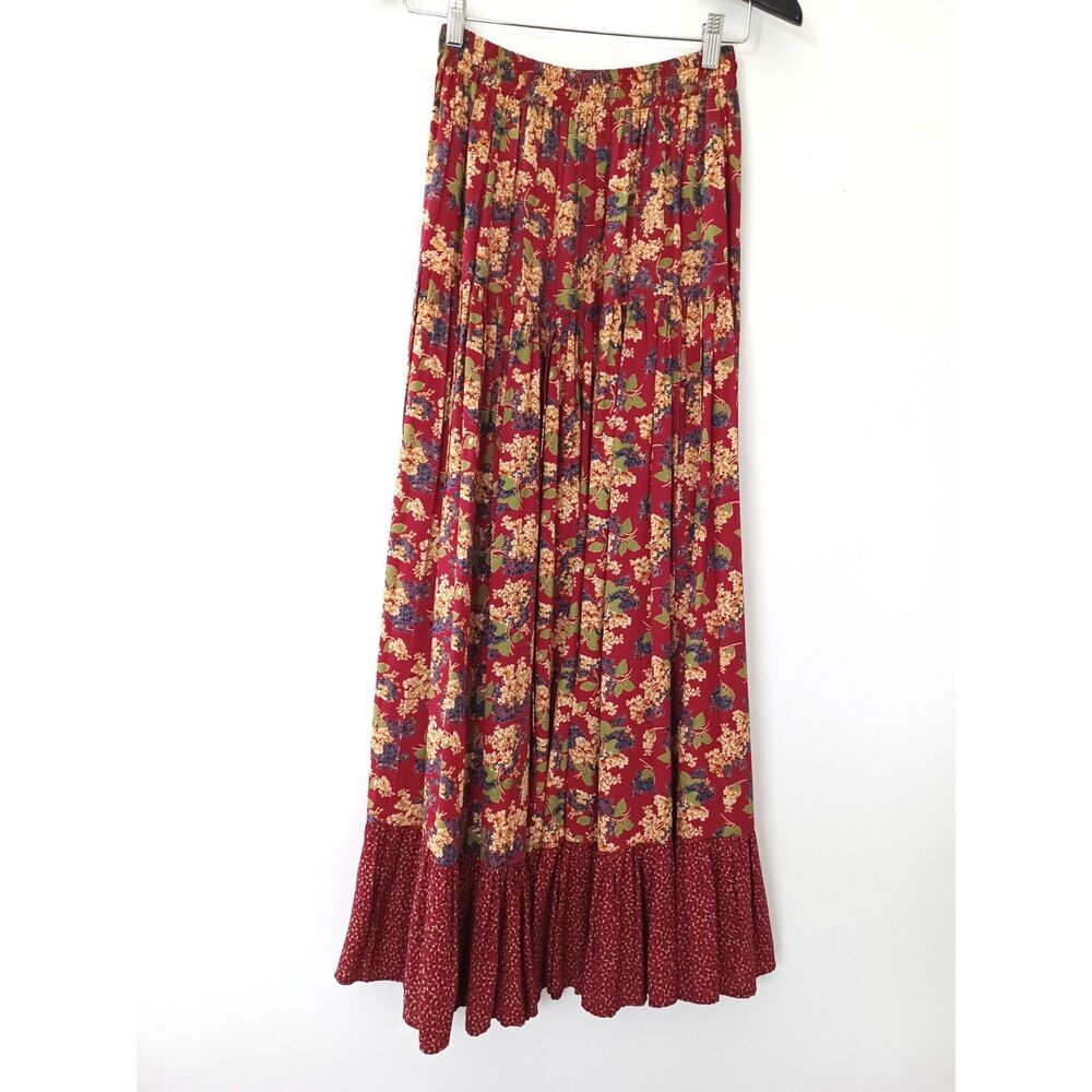 Vntg Desert West Sherry‎ Holt Maxi Skirt Floral Prairie OS Western Boho Cowgirl